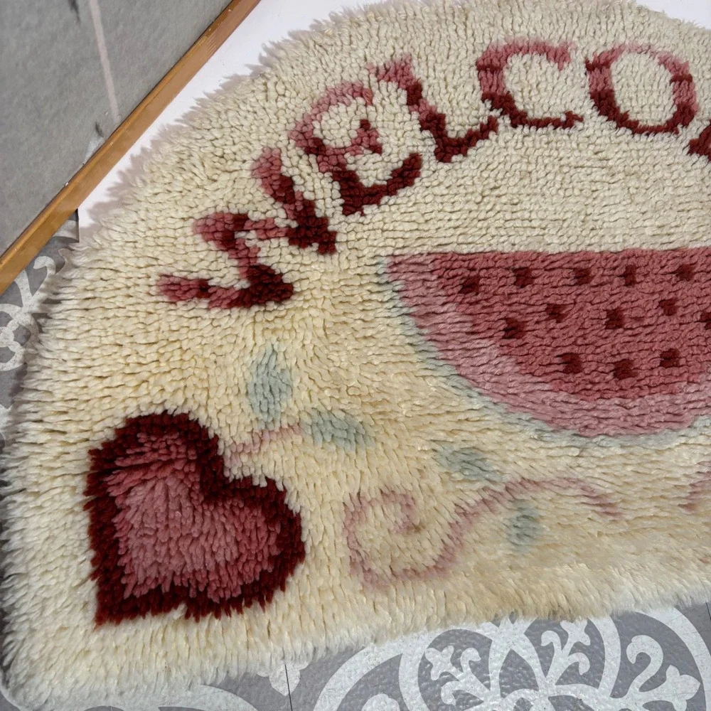 Good Shepherd Latch Hook Welcome Mat Rug‎ Half Moon Watermelon 1985
